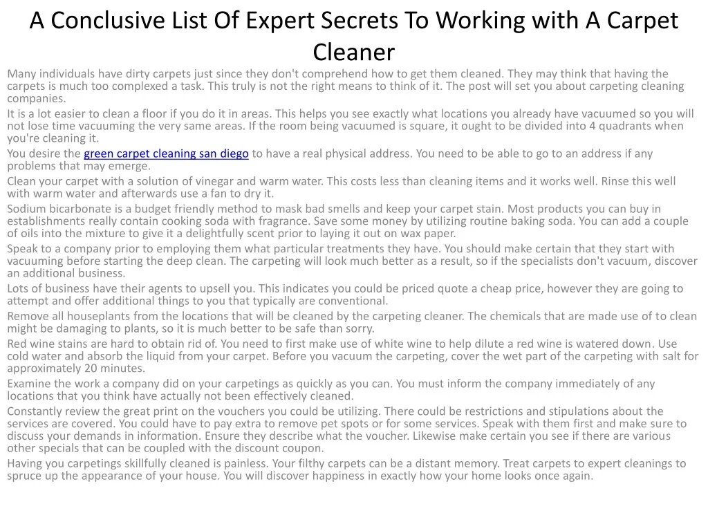 a conclusive list of expert secrets to working with a carpet cleaner