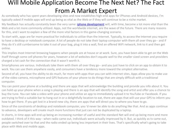 1Will Mobile Application Become The Next Net