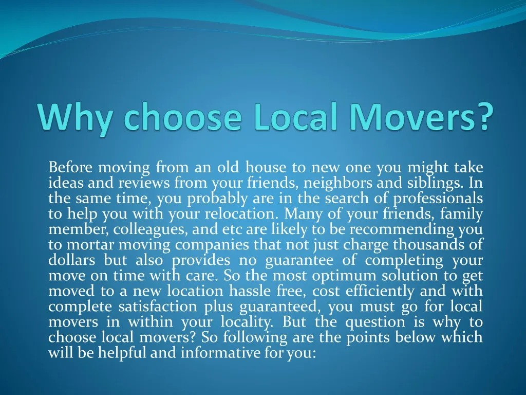 why choose local movers
