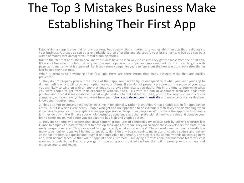 the top 3 mistakes business make establishing their first app