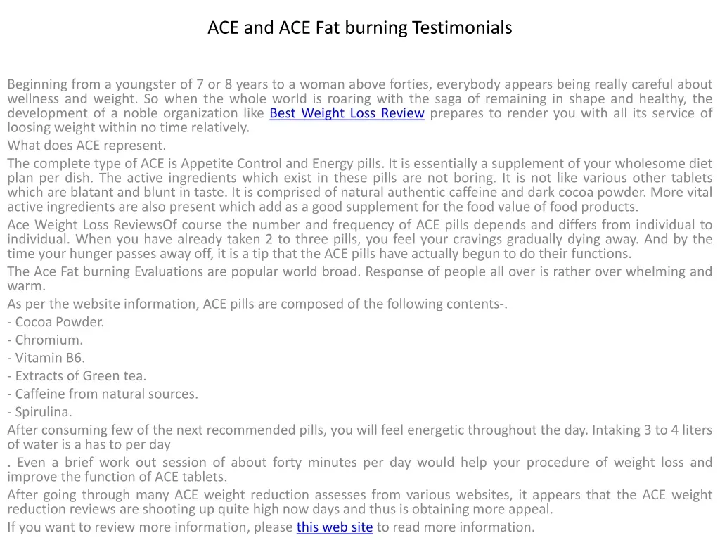 ace and ace fat burning testimonials