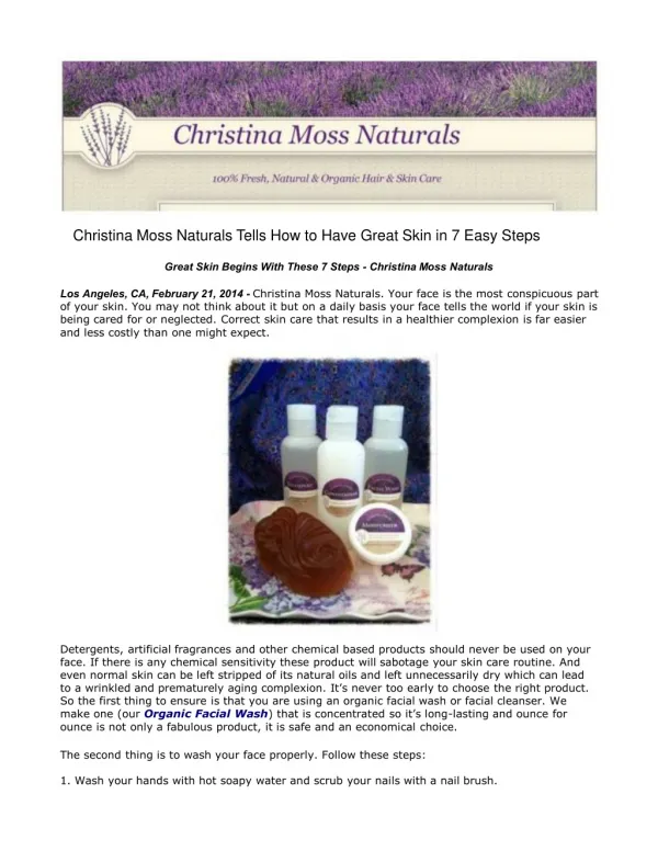 Christina Moss Naturals Tells How to Have Great Skin in 7 Ea