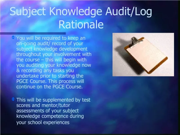 Subject Knowledge Audit/Log Rationale