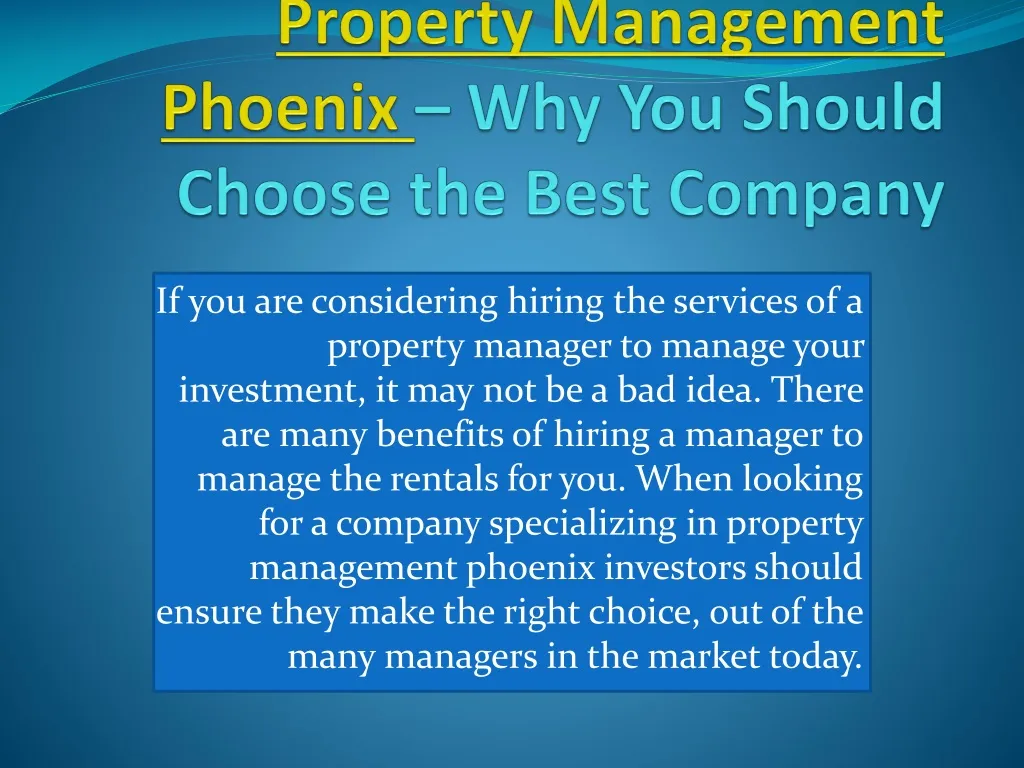 property management phoenix why you should choose the best company