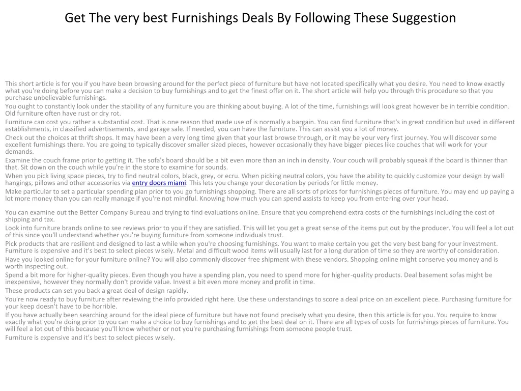 get the very best furnishings deals by following these suggestion