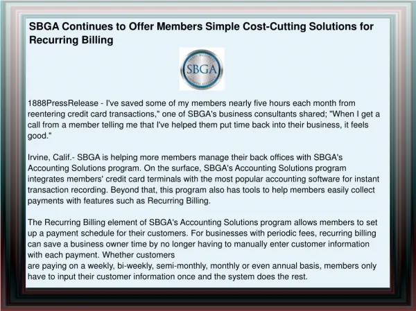 SBGA Continues to Offer Members Simple Cost-Cutting Solution