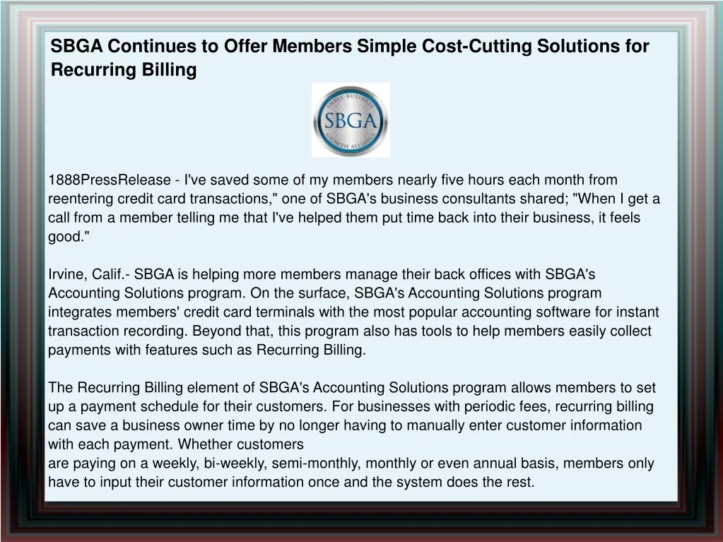sbga continues to offer members simple cost