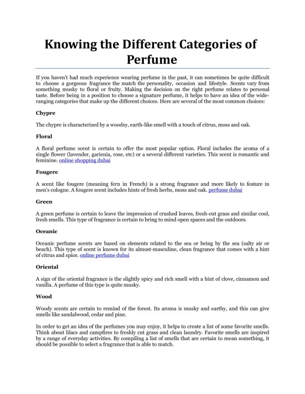 Knowing the Different Categories of Perfume
