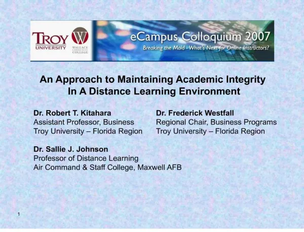 an approach to maintaining academic integrity in a distance learning environment