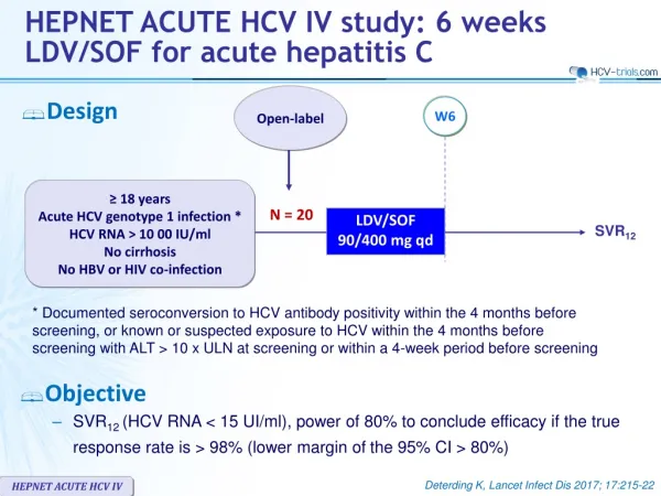 HEPNET ACUTE HCV IV study: 6 weeks LDV/SOF for acute hepatitis C