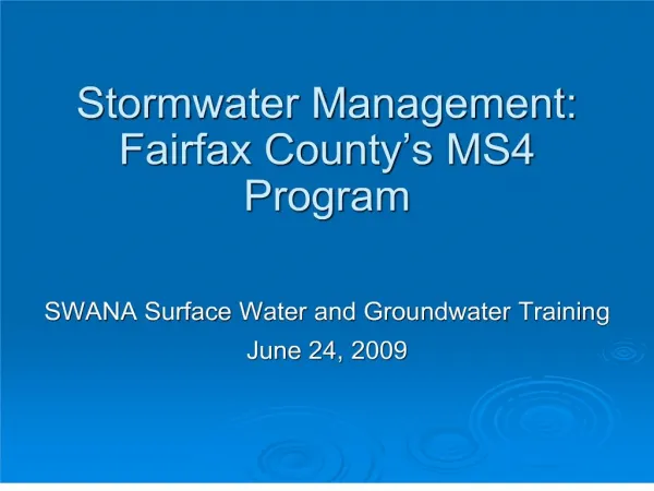 stormwater management: fairfax county s ms4 program