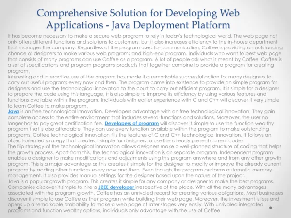 Comprehensive Solution for Developing Web Applications - Jav
