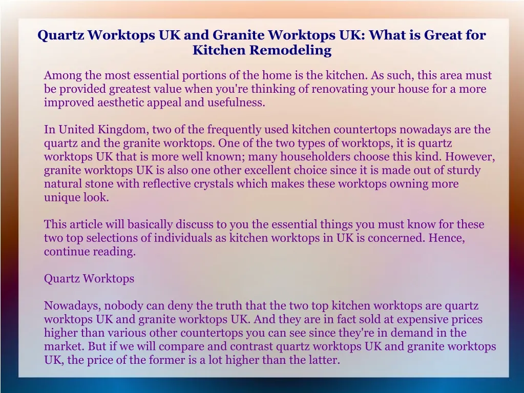 quartz worktops uk and granite worktops uk what is great for kitchen remodeling