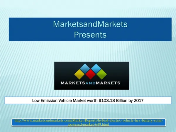 Low Emission Vehicle Market worth $103.13 Billion by 2017