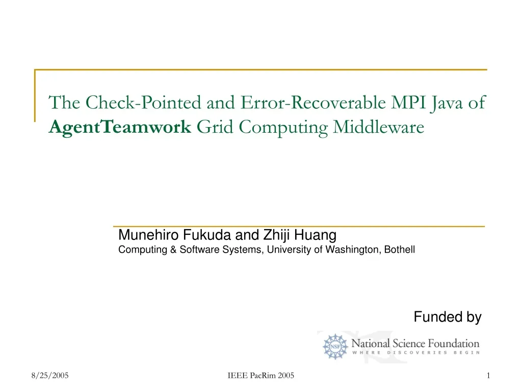 the check pointed and error recoverable mpi java of agentteamwork grid computing middleware