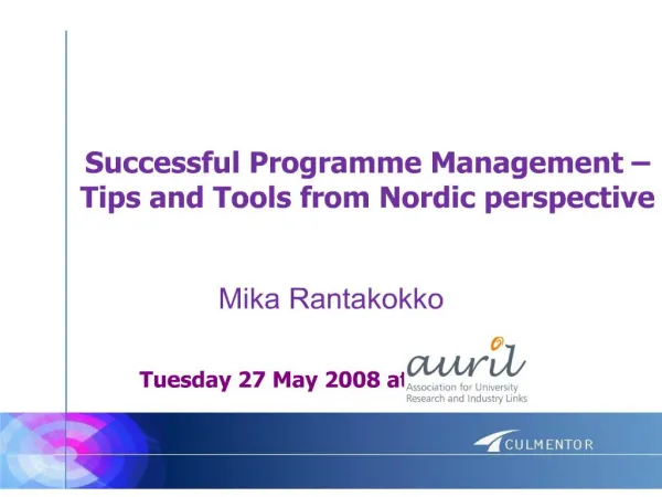 successful programme management tips and tools from nordic perspective