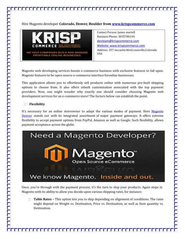Hire Magento developer Colorado, Denver, Boulder from www.kr