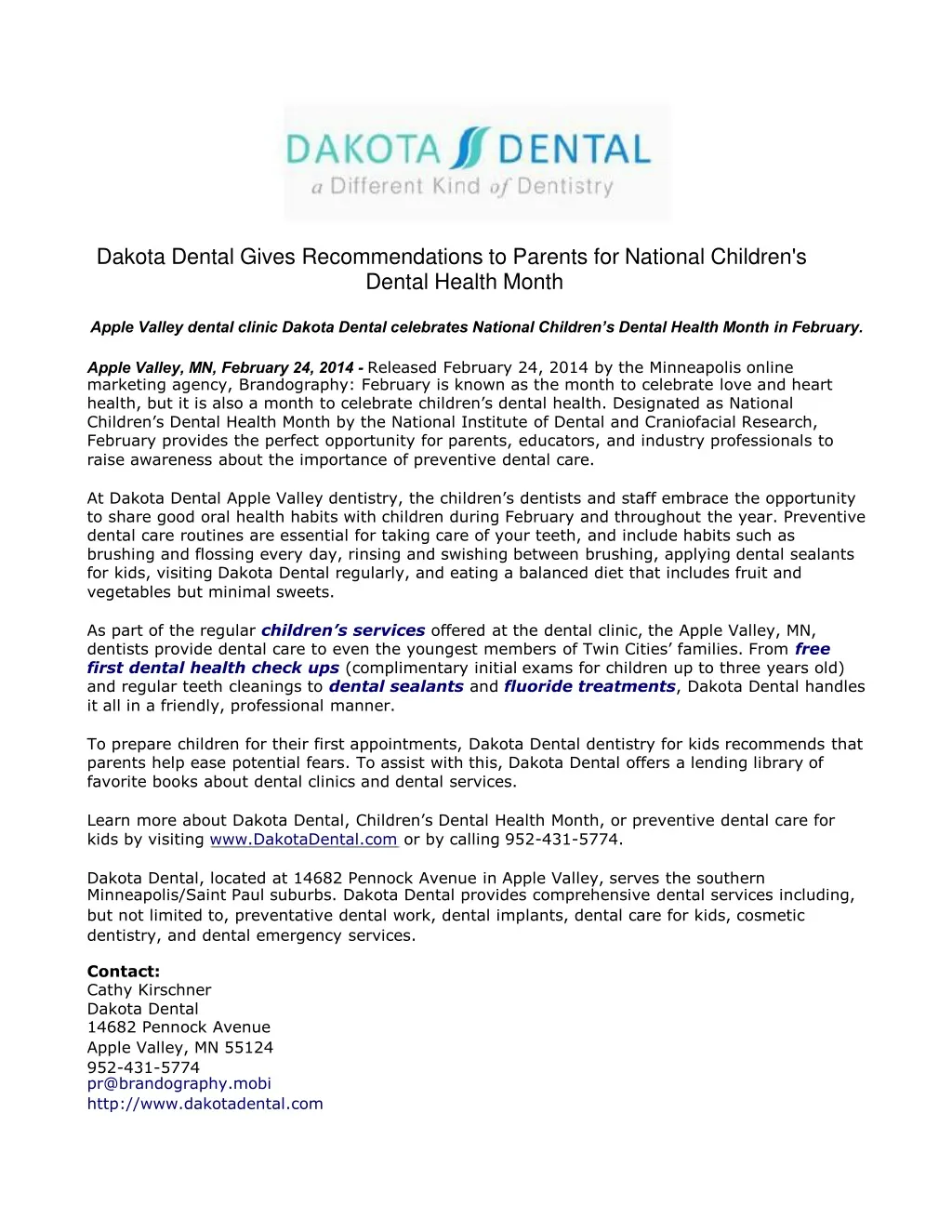 dakota dental gives recommendations to parents