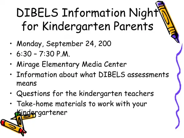 DIBELS Information Night for Kindergarten Parents