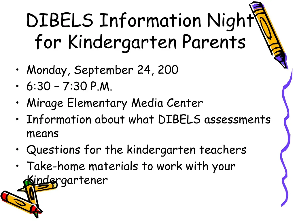 dibels information night for kindergarten parents