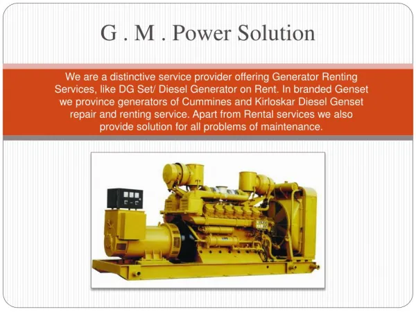 Kirloskar and Cummins High Power DG Set Rental Services Pune