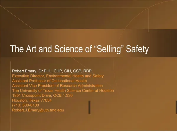 the art and science of selling safety