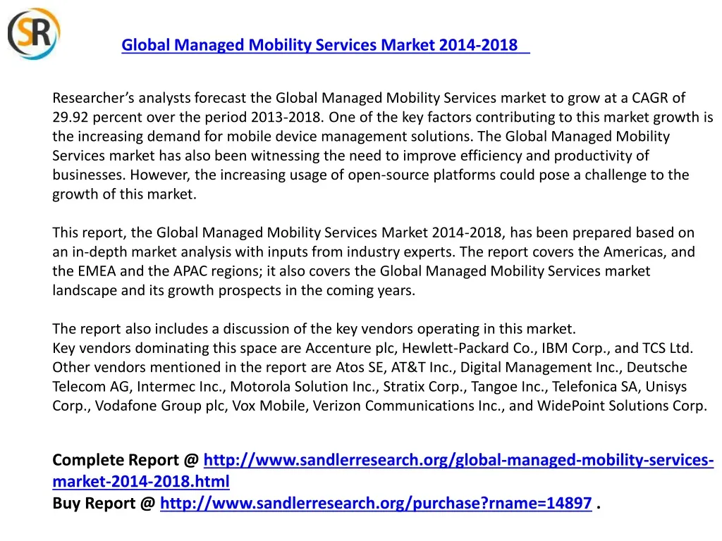 global managed mobility services market 2014 2018