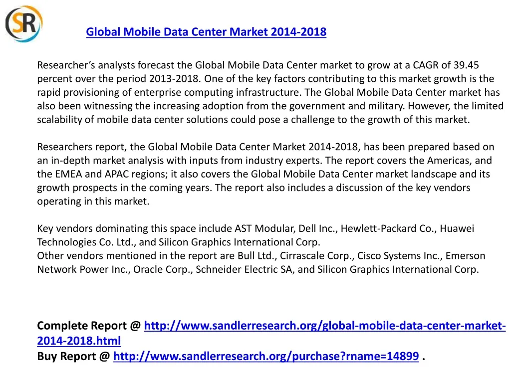 global mobile data center market 2014 2018