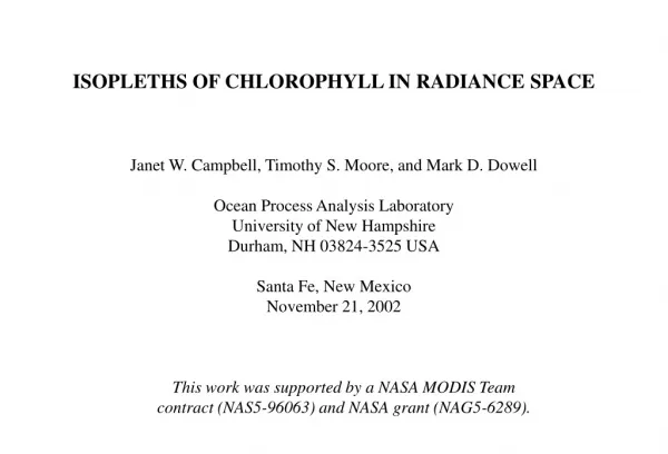 ISOPLETHS OF CHLOROPHYLL IN RADIANCE SPACE