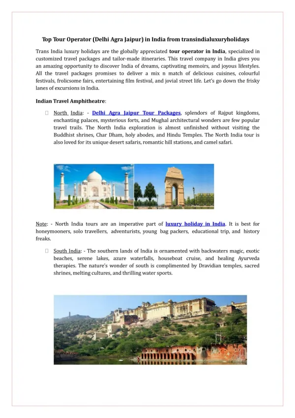 Top Tour Operator (Delhi Agra Jaipur) in India from transind
