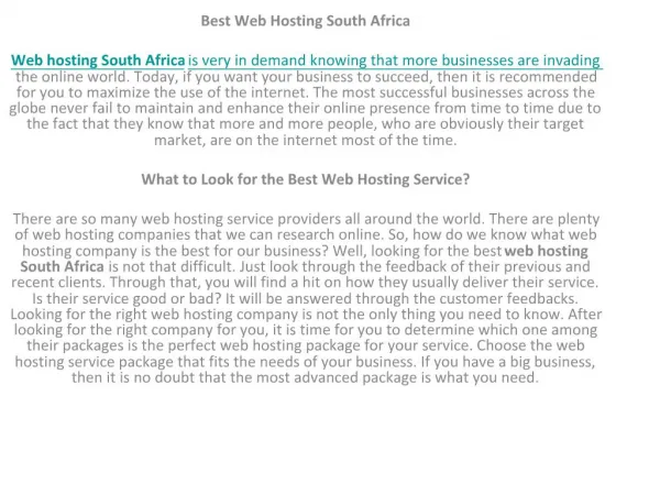 Web hosting in South Africa