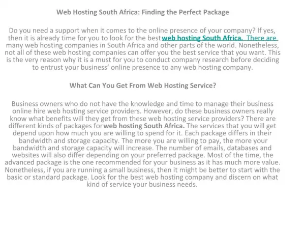 web hosting South Africa