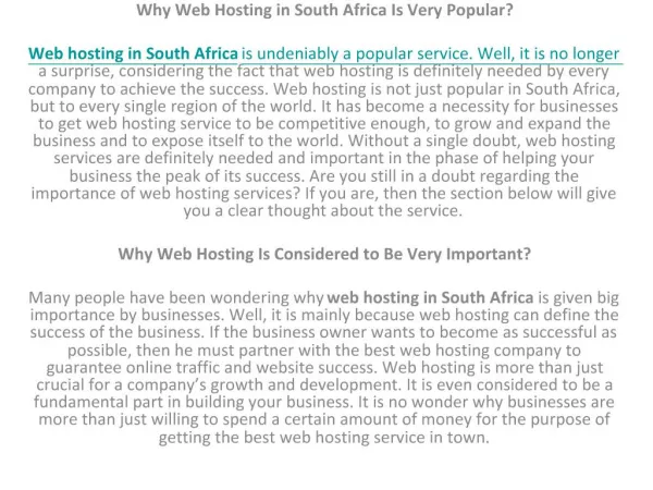 Web hosting South Africa