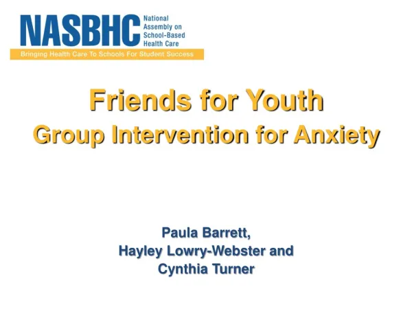 Paula Barrett Friends for Youth a Group Intervention for Anx