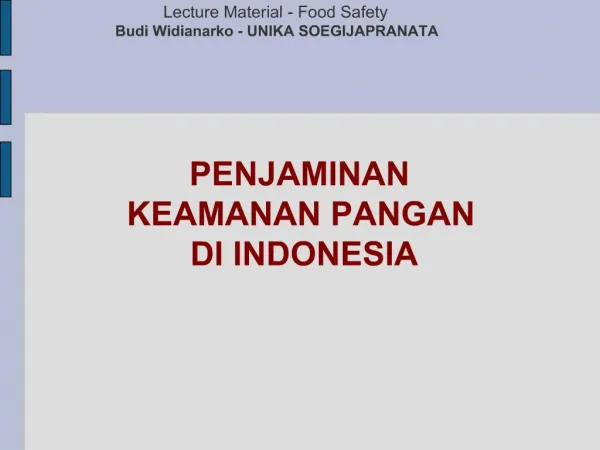 PENJAMINAN KEAMANAN PANGAN DI INDONESIA