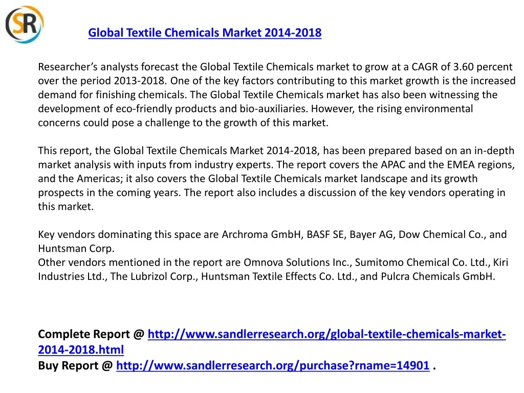 global textile chemicals market 2014 2018