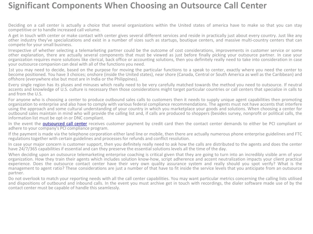 significant components when choosing an outsource