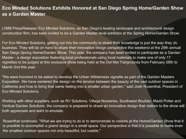 Eco Minded Solutions Exhibits Honored at San Diego