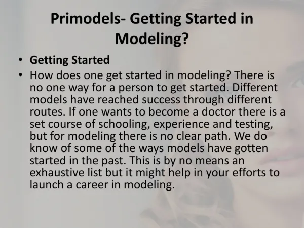 Primodels-Getting Started in Modeling