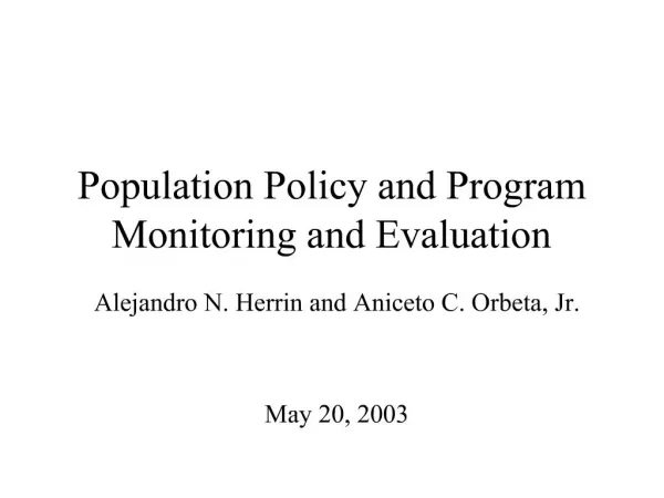 Population Policy and Program Monitoring and Evaluation