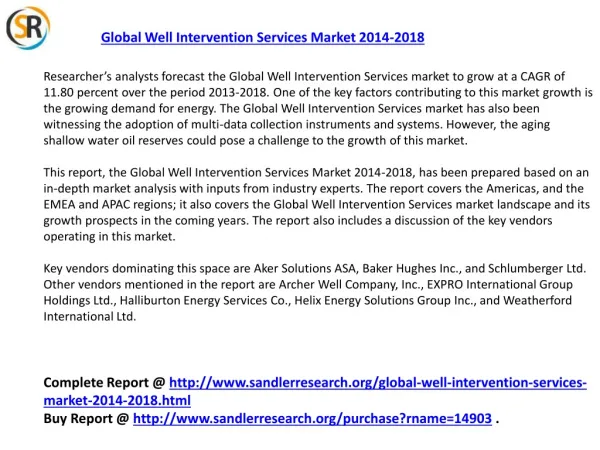 Global Well Intervention Services Market 2018 Forecast