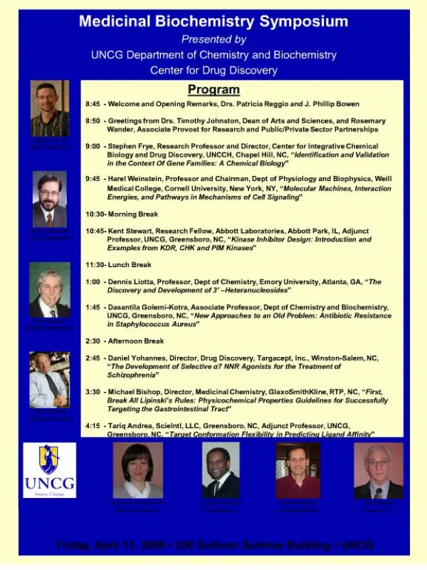 medicinal biochemistry symposium presented by uncg department of chemistry and biochemistry center for drug discovery