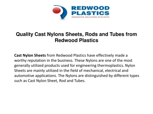 Quality Cast Nylon Sheets, Rods