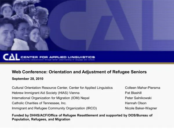 web conference: orientation and adjustment of refugee seniors september 28, 2010