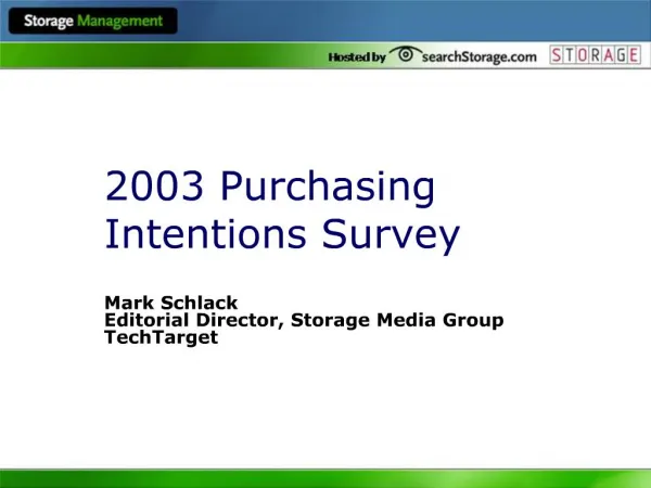 2003 Purchasing Intentions Survey