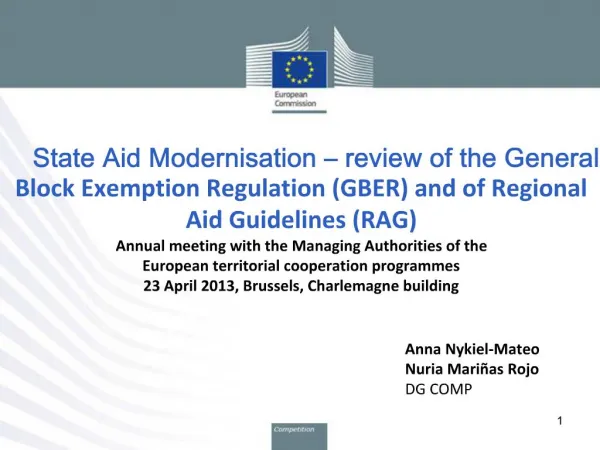 State Aid Modernisation review of the General Block Exemption Regulation GBER and of Regional Aid Guidelines RAG Annua