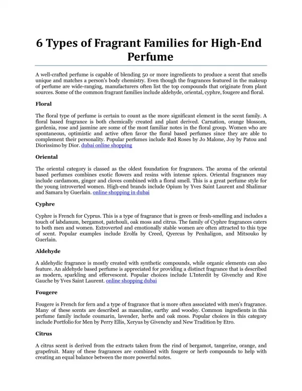 6 Types of Fragrant Families for High-End Perfume
