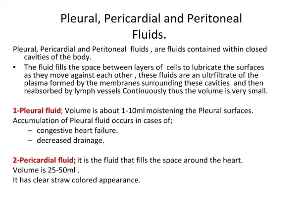 Pleural, Pericardial and Peritoneal Fluids.