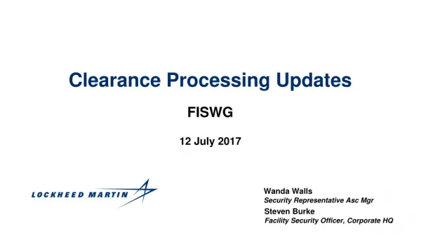 Clearance Processing Updates