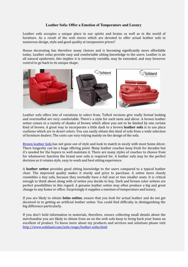 Buy leather sofa online from Sofaland